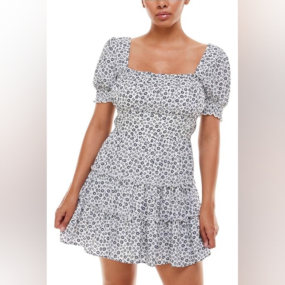 Trixxi Women's M Navy Flowered White Smocked Mini Dress – Cottagecore Charm